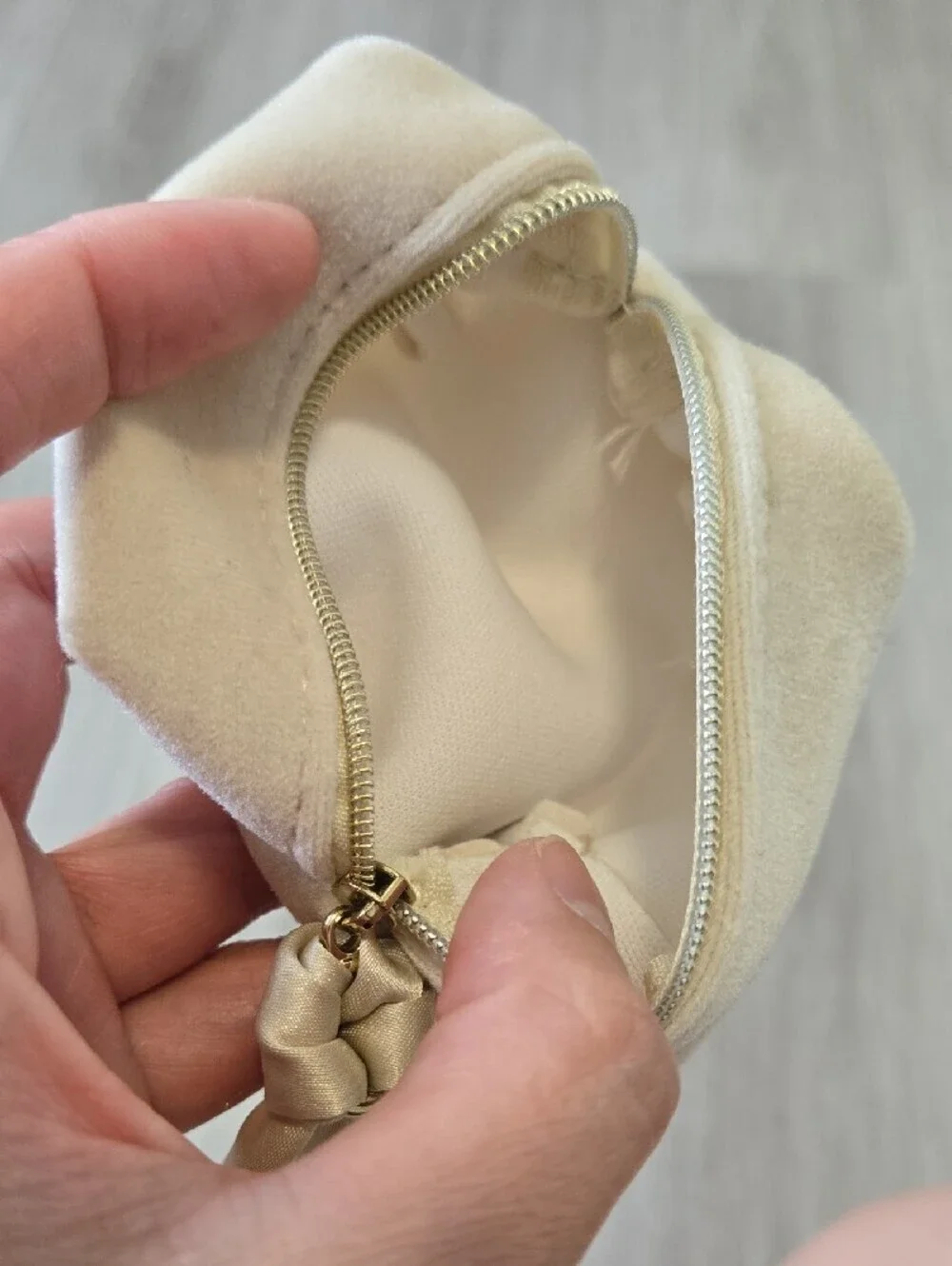 Beige Satin Wristlet Pouch